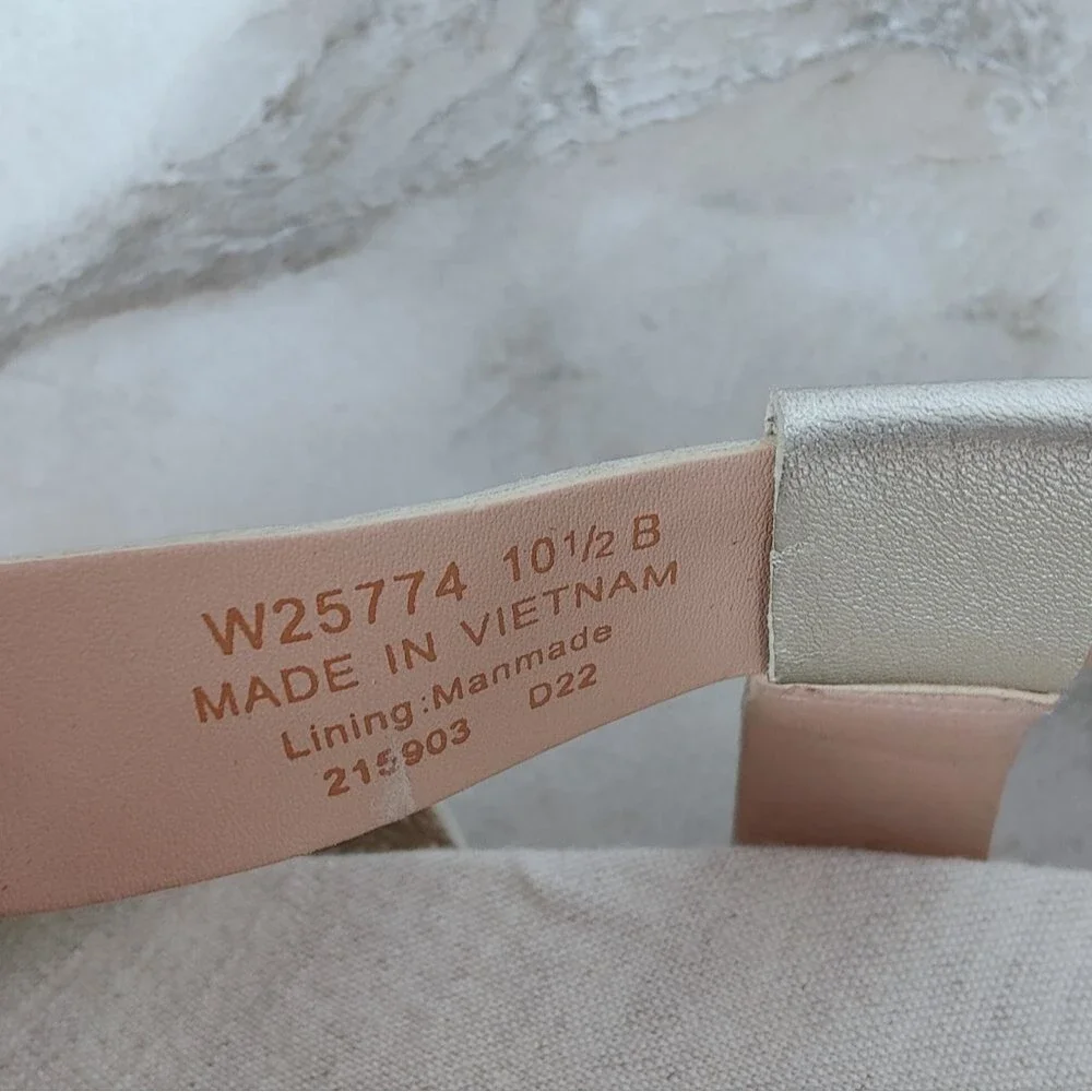 Cole Haan Crystal Wedge Metallic White Gold Leather Espadrille Sandals, Sz 10.5